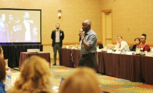 James Bain speaks in front of the Florida Bar Foundation Board