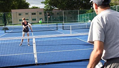 Delray Beach, Fl. -- Having completed her treatment in September, Goldstein is starting to feel better, and the virus is no longer detectable in her blood. She now knows sheÕll be able to go on caring for her aging parents. And sheÕs looking forward to having more energy for pickleball, a sport somewhat like badminton or tennis thatÕs her main social outlet. Photo by Peter W. Cross
